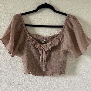 Camellia Smock Cropped Off Shoulder Top Women’s Sz Medium Beige Boho Fairy
